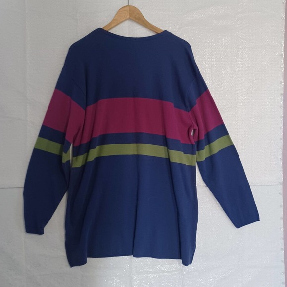 Vintage NY&CO Women's XL Tunic Sweater Stripe Blue Round Neck Side Vents NEW - Picture 2 of 8
